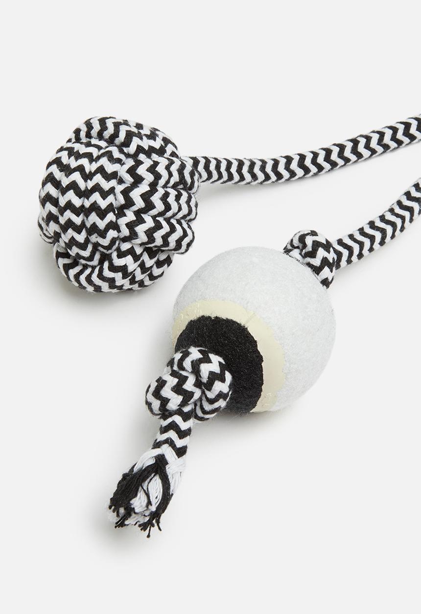 Pet Collection - Double rope with ball toy - black & white