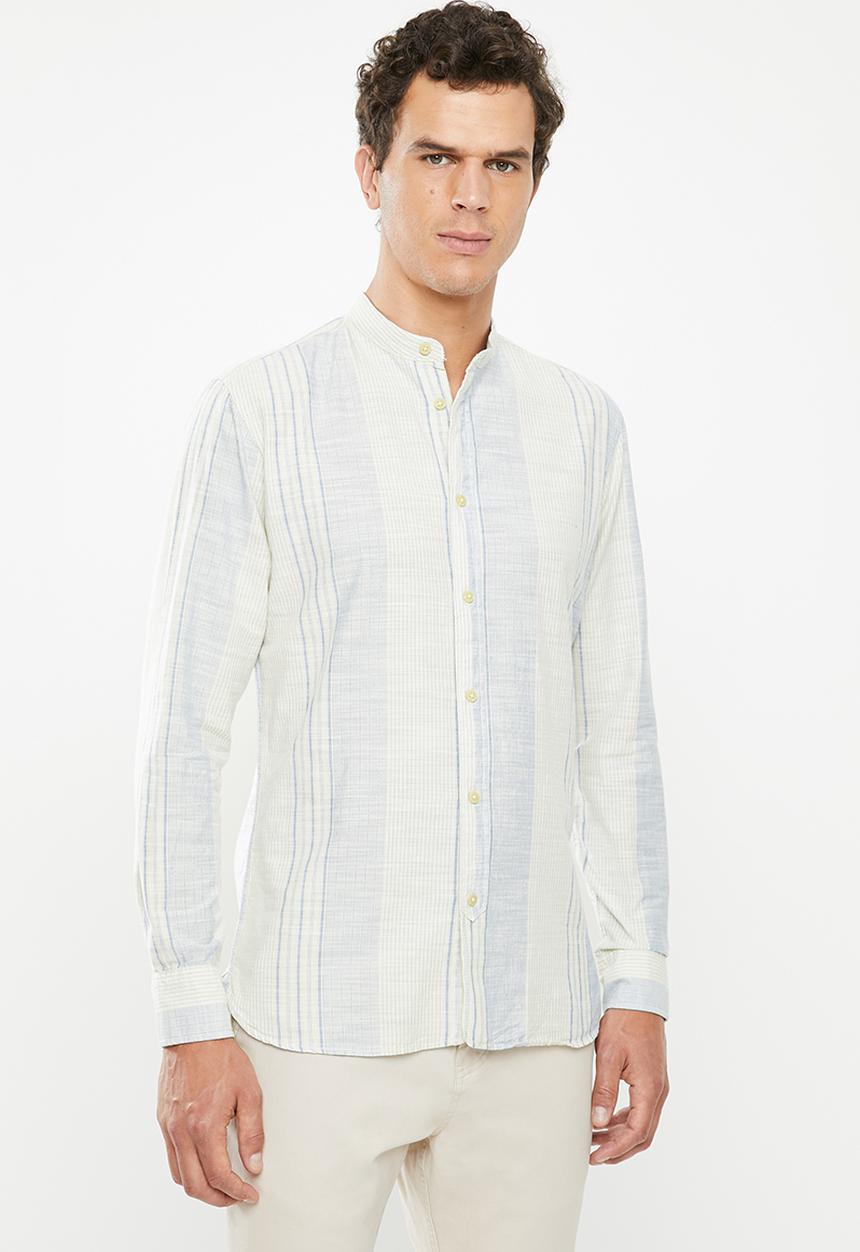 Selected Homme - Ace slim fit stripe shirt - blue & off white 
