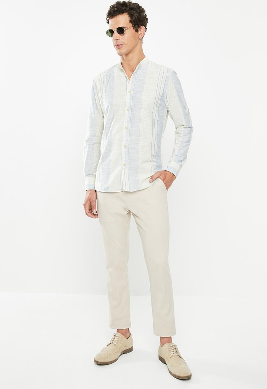 Selected Homme - Ace slim fit stripe shirt - blue & off white 