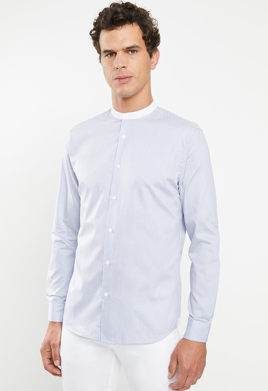 Selected Homme - Contrast slim fit shirt - white & blue 