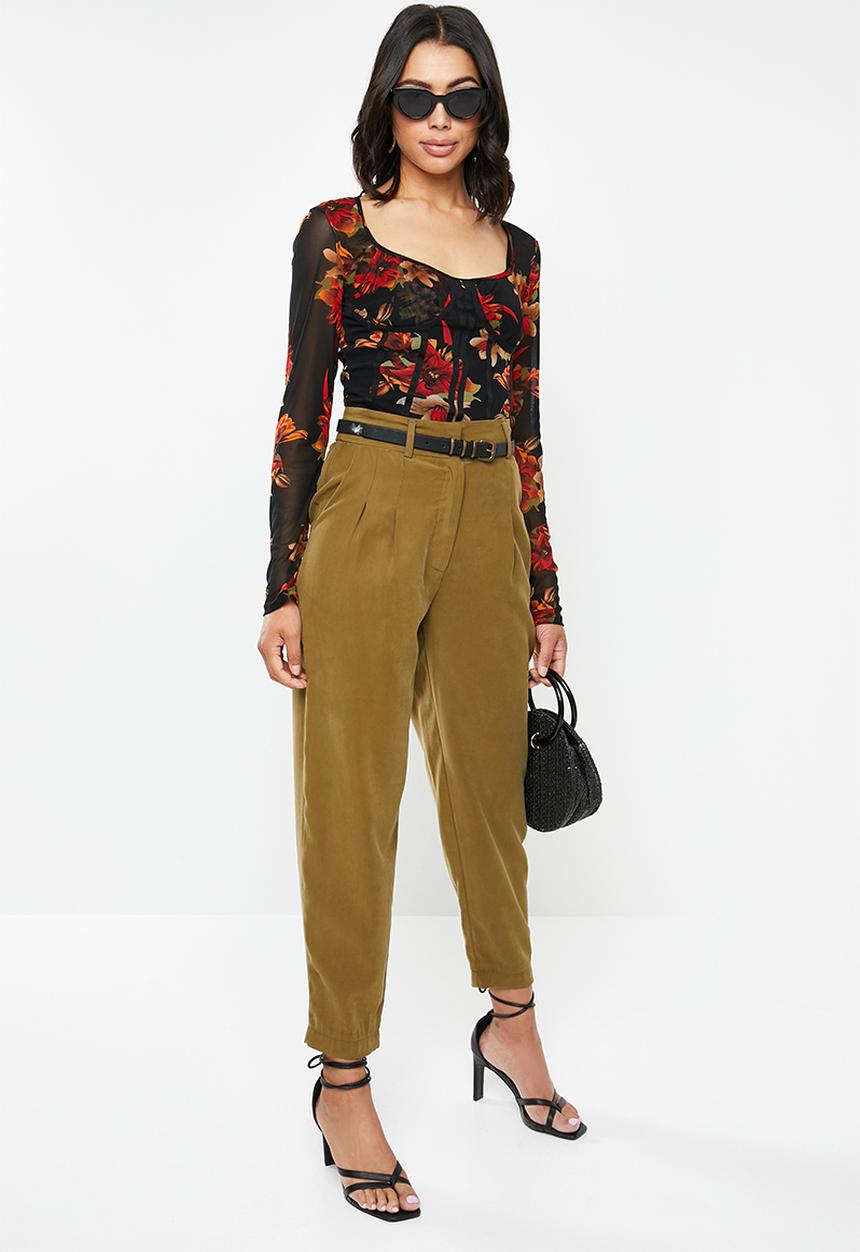 Missguided - Mesh long sleeve corset seam floral print top - multi