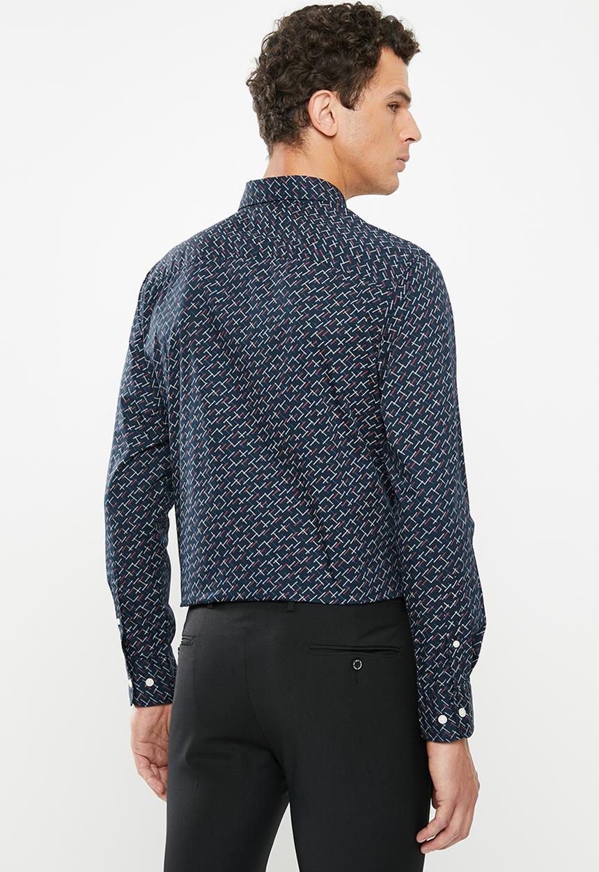 Selected Homme - Matt slim fit all over print shirt - navy