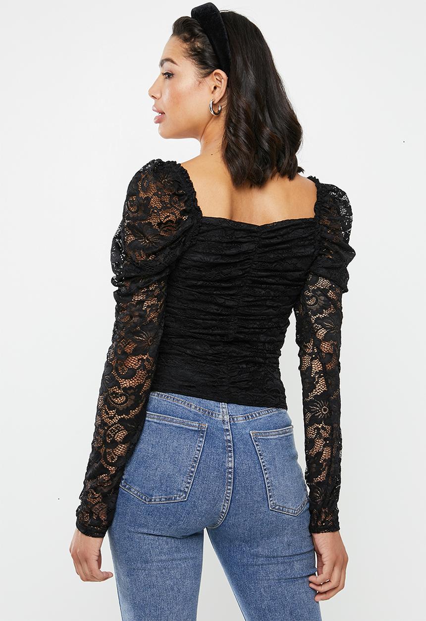 Missguided - Lace ruched front milkmaid top - black