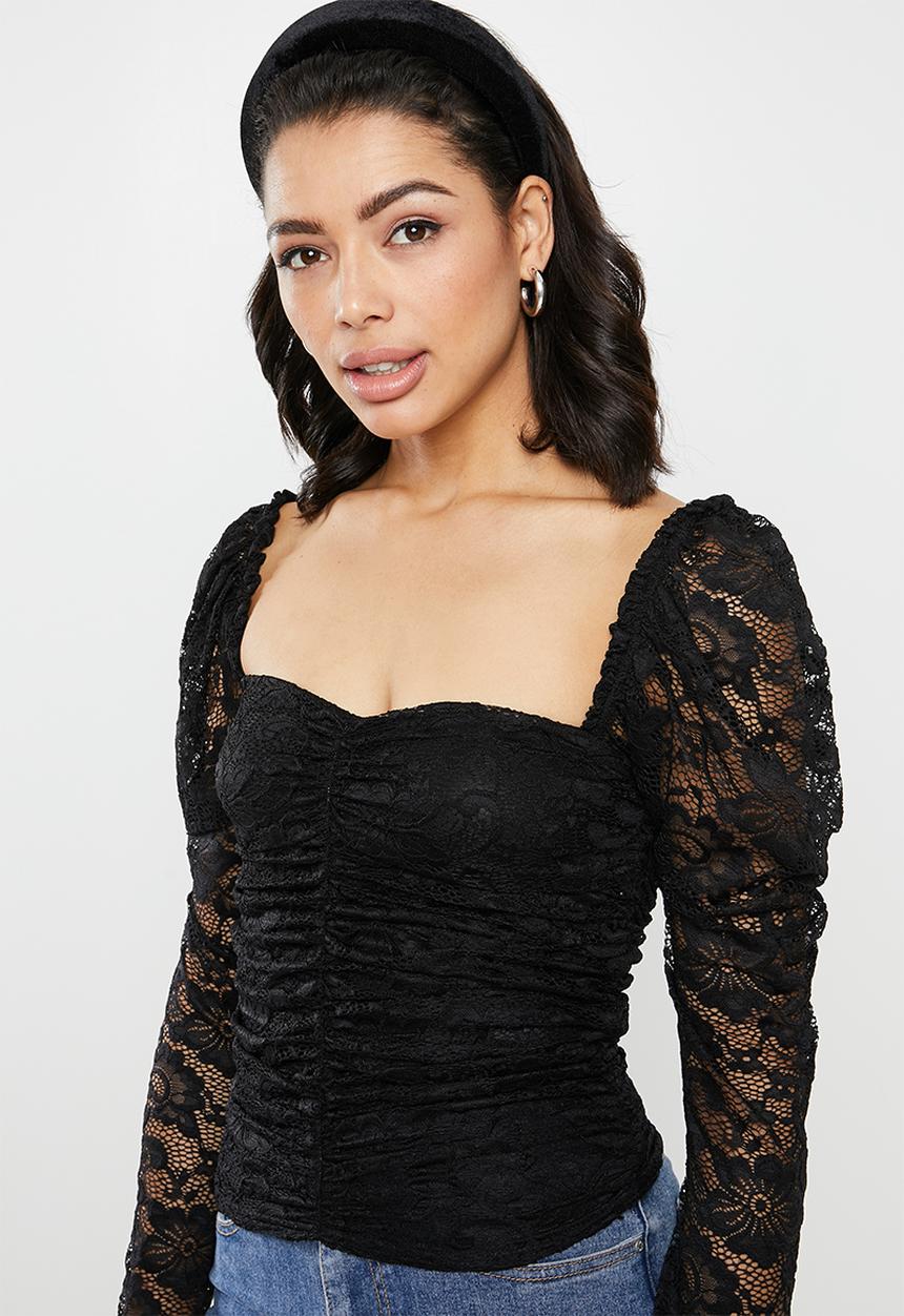 Missguided - Lace ruched front milkmaid top - black