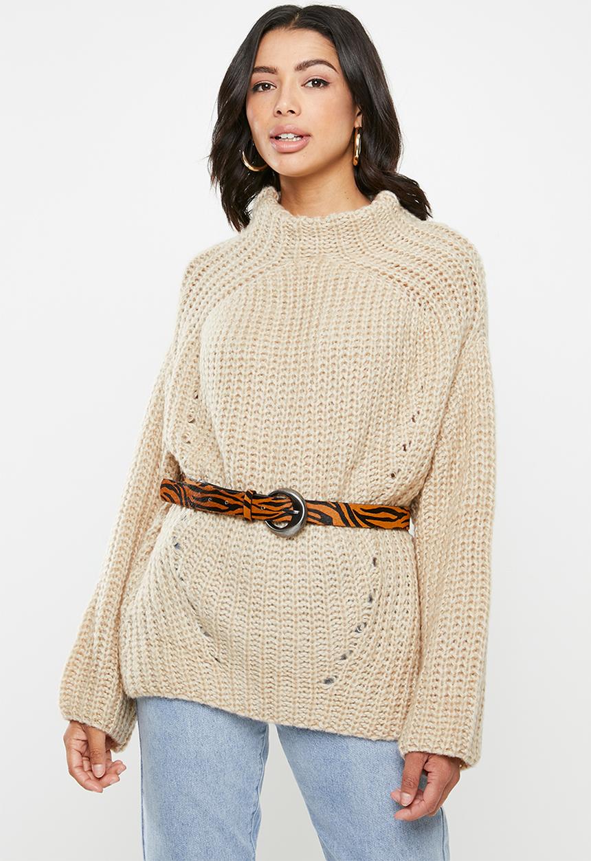 Missguided - Chunky grown on neck jumper - beige