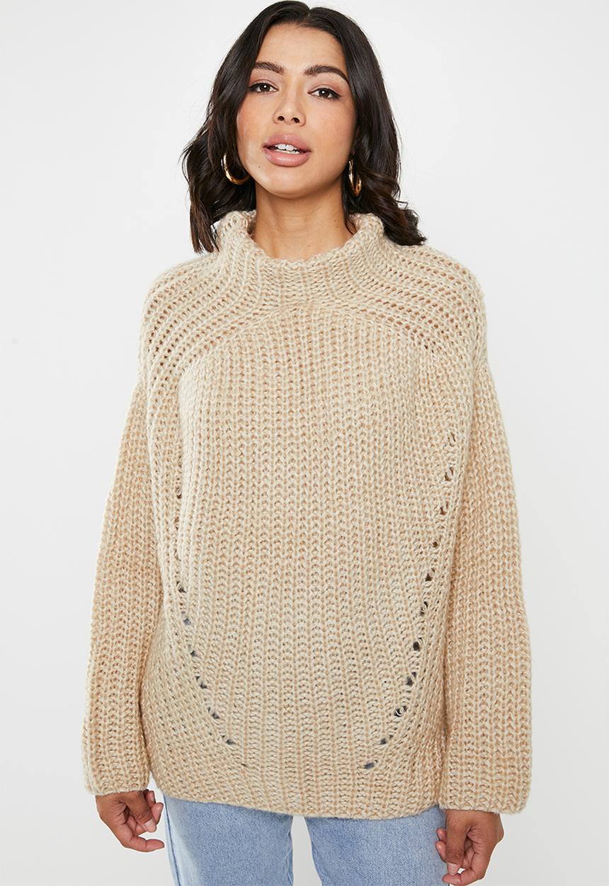 Missguided - Chunky grown on neck jumper - beige