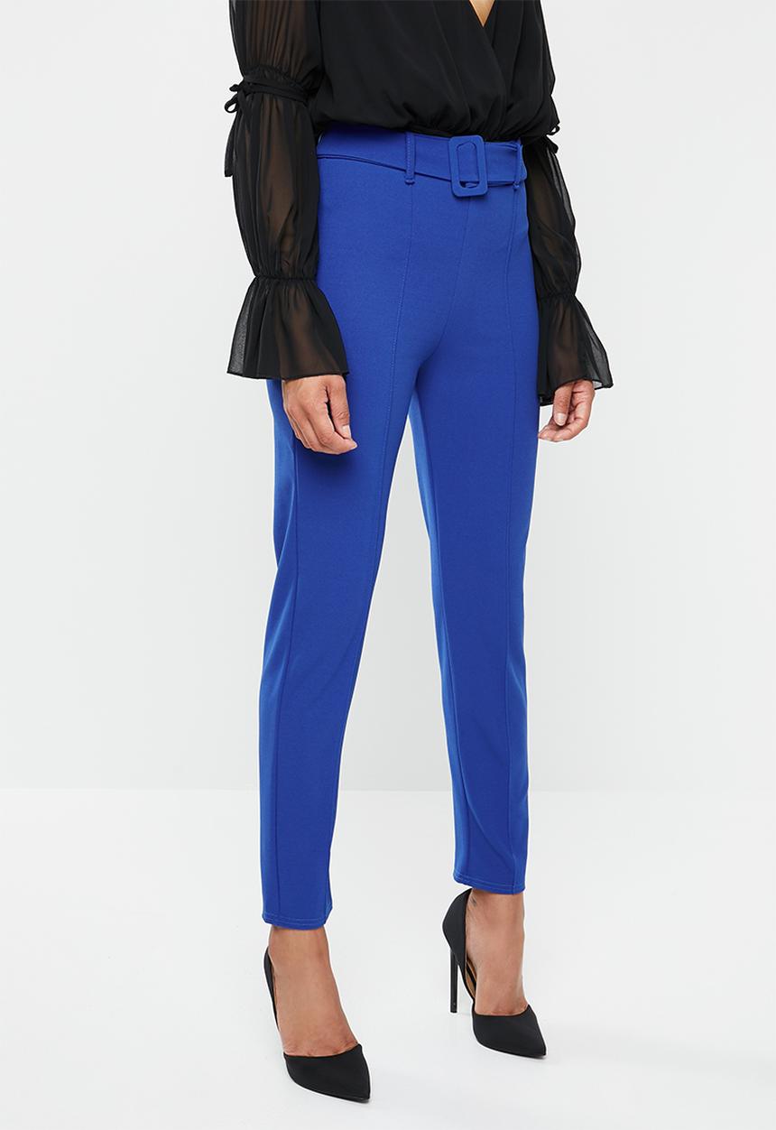 Missguided - Self fabric belted cigarette pants - blue