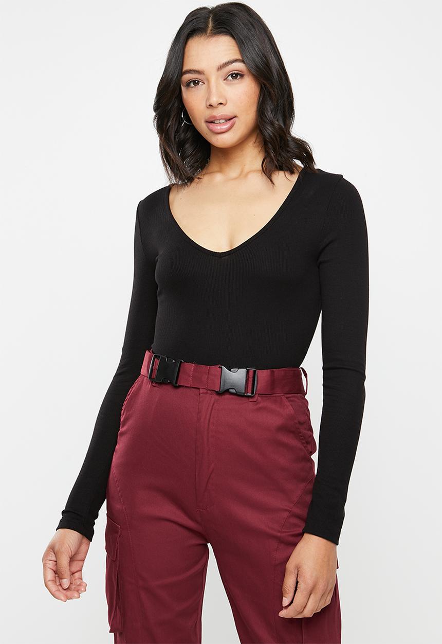 Missguided - V-neck ribbed bodysuit - black
