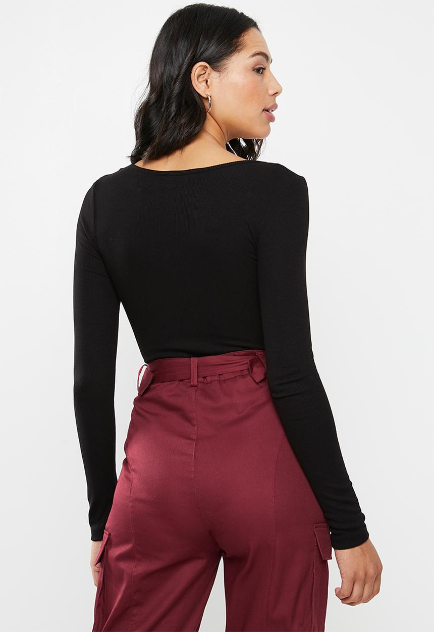 Missguided - V-neck ribbed bodysuit - black