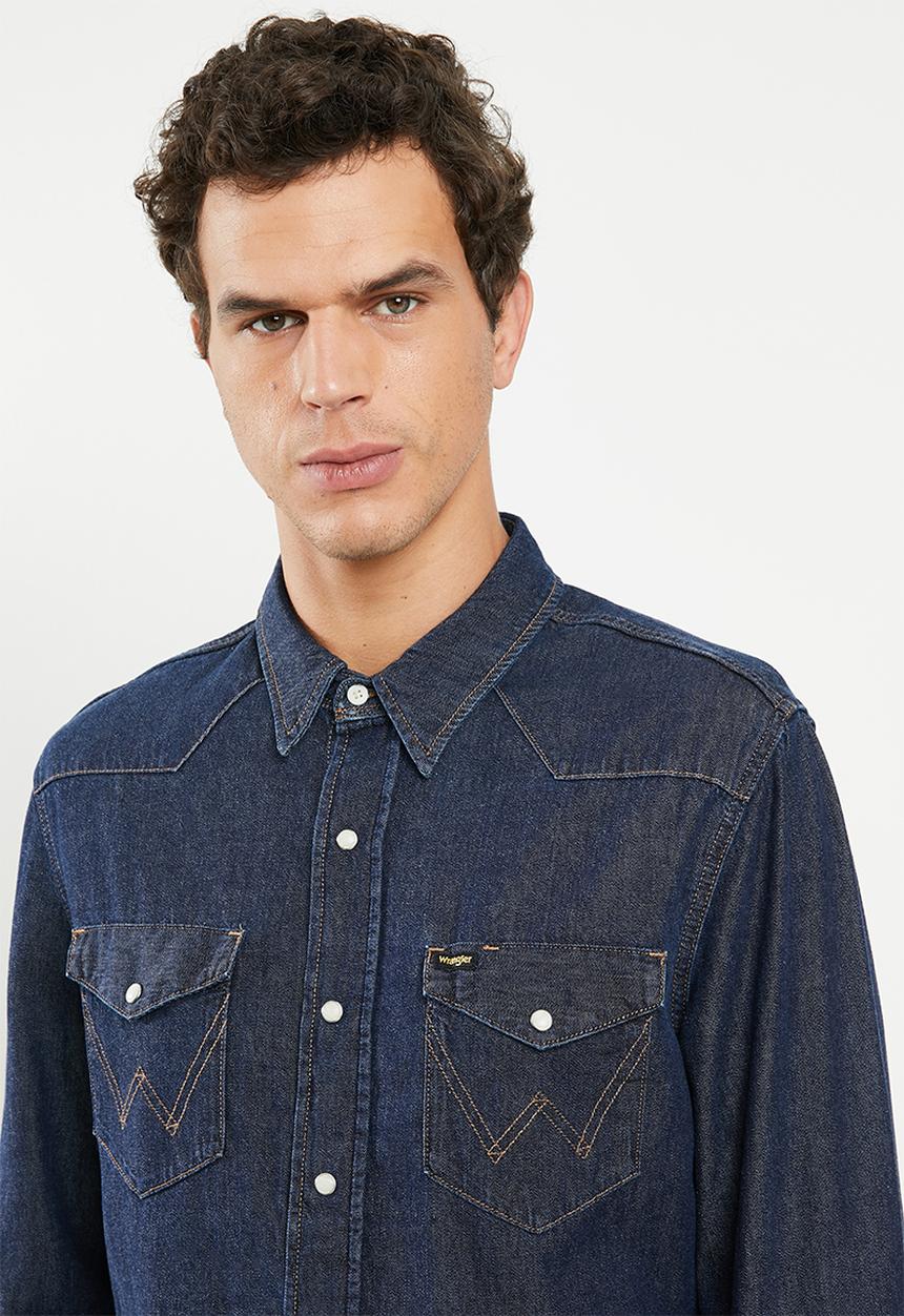 Wrangler - Denim regular fit long sleeve shirt - blue