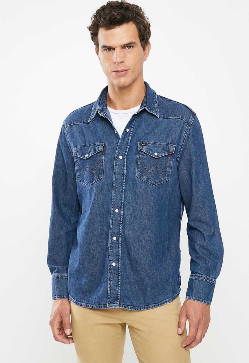 Wrangler - Denim regular fit long sleeve shirt - blue
