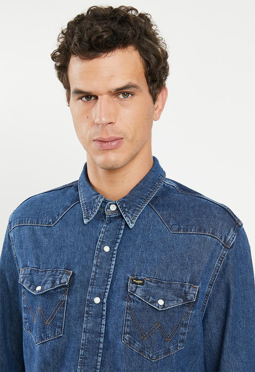 Wrangler - Denim regular fit long sleeve shirt - blue