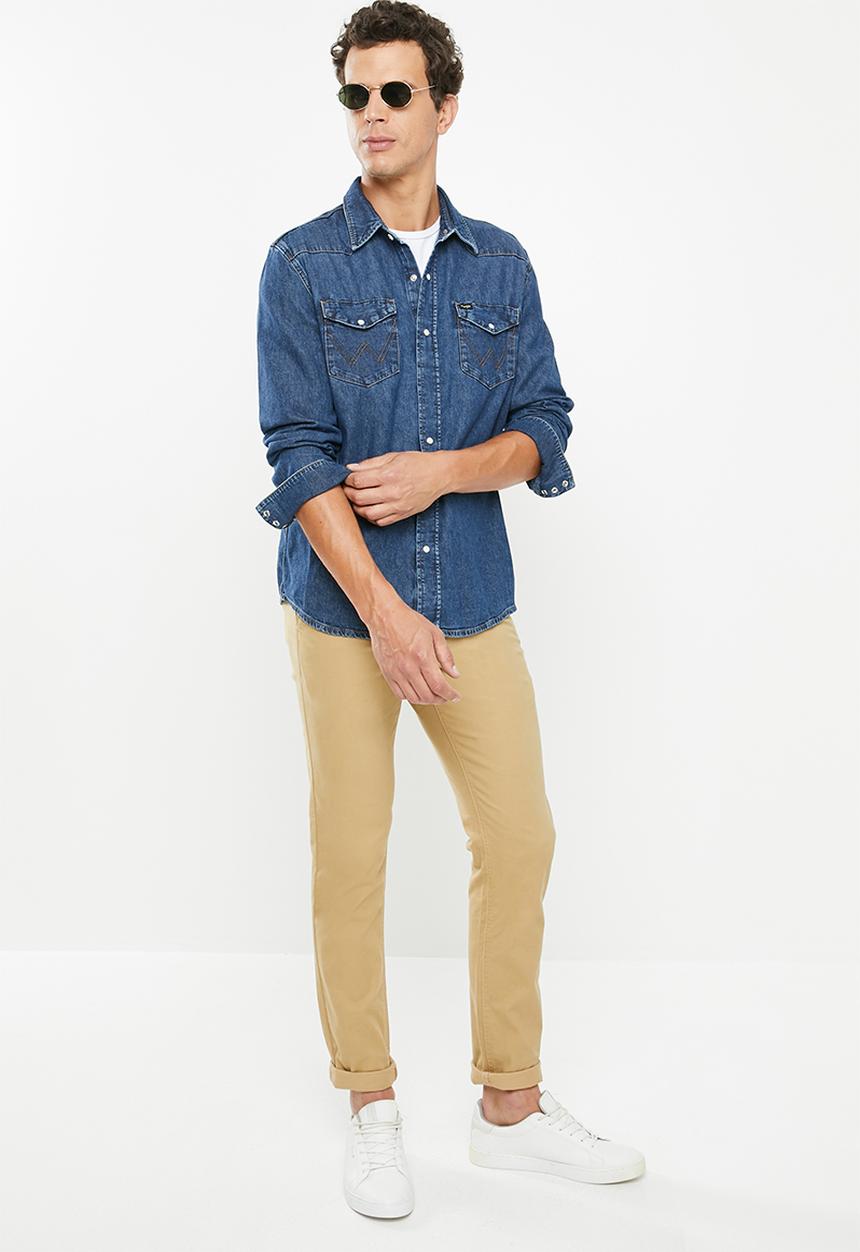 Wrangler - Denim regular fit long sleeve shirt - blue