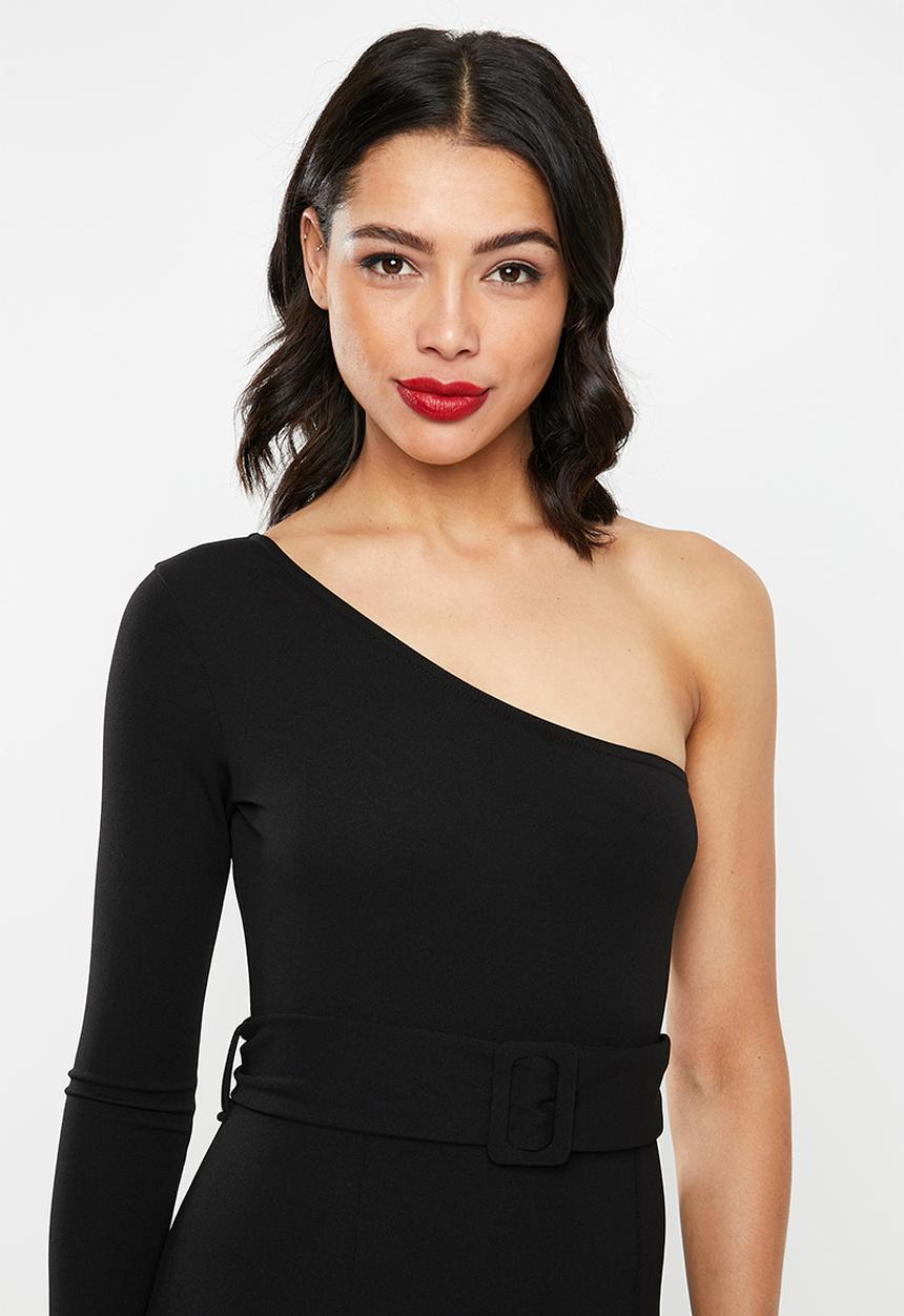Missguided - One shoulder belted jumpsuit - black