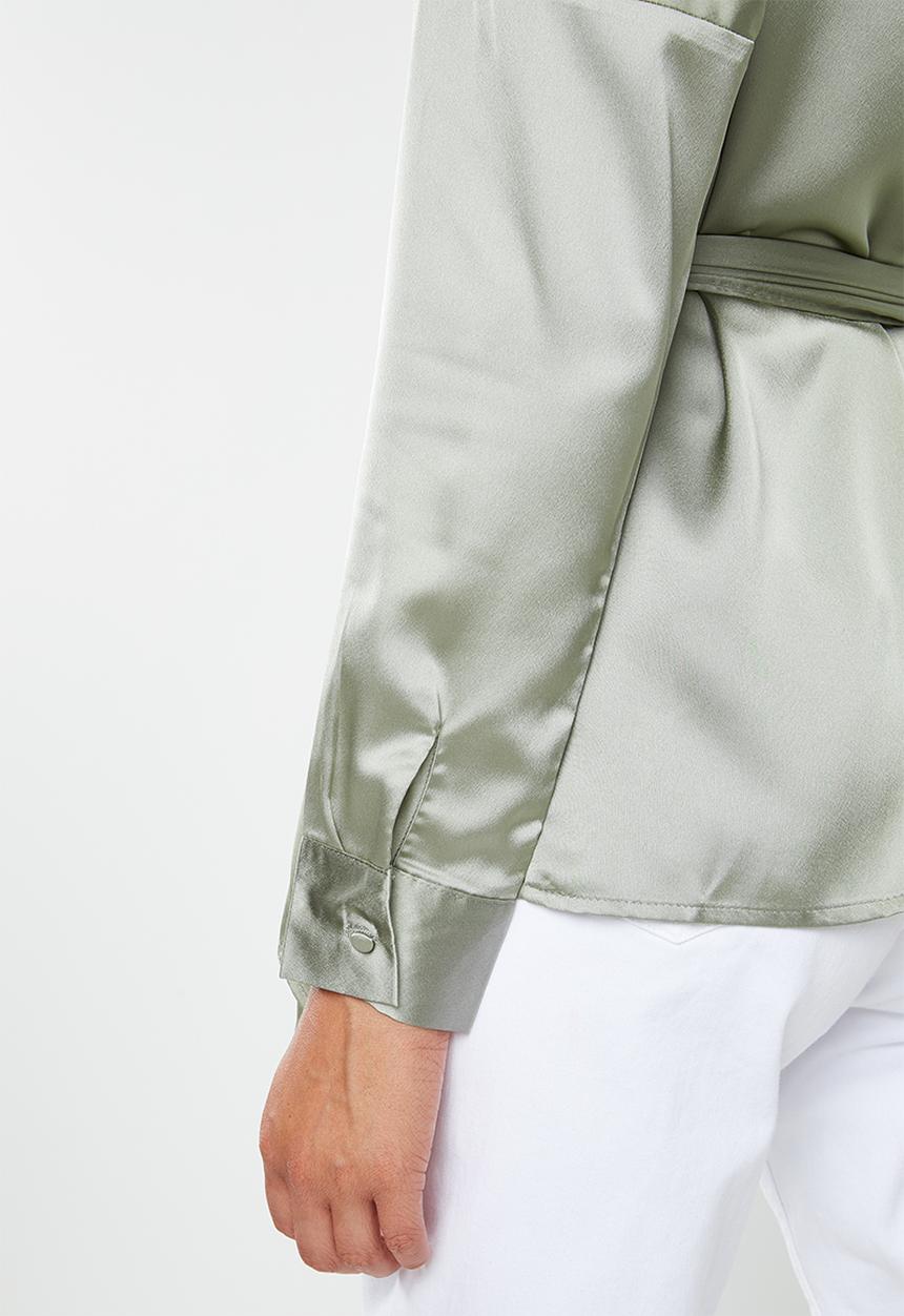 Missguided - Oversized plunge tie waist blouse - green