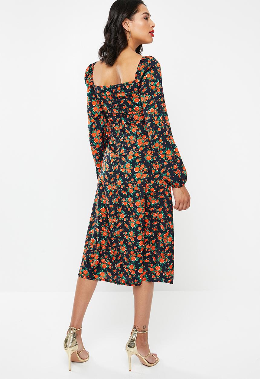 Missguided - Milkmaid long sleeve midi dress floral - multi 