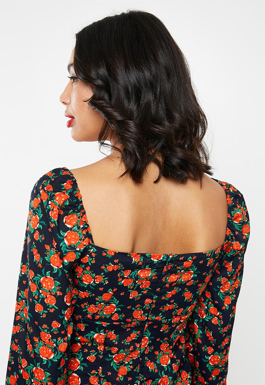 Missguided - Milkmaid long sleeve midi dress floral - multi 