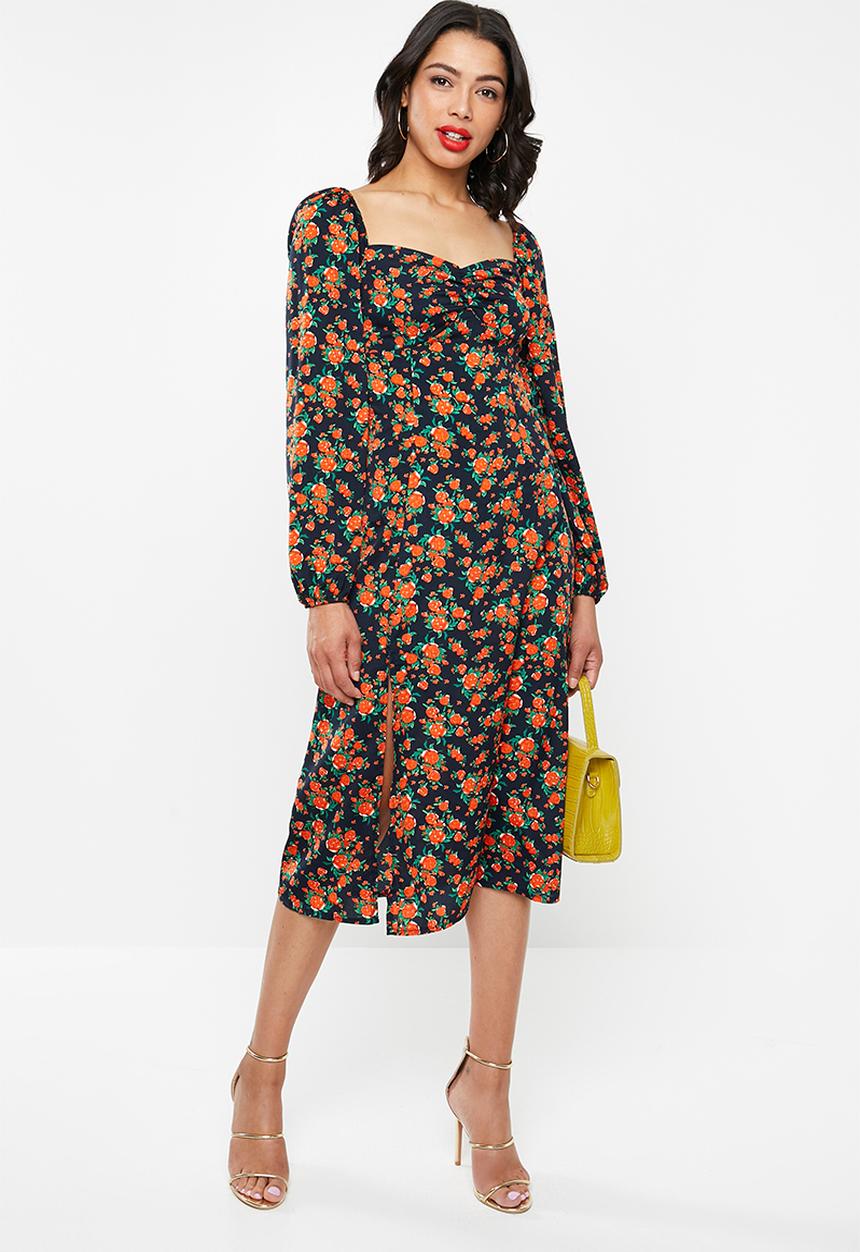 Missguided - Milkmaid long sleeve midi dress floral - multi 