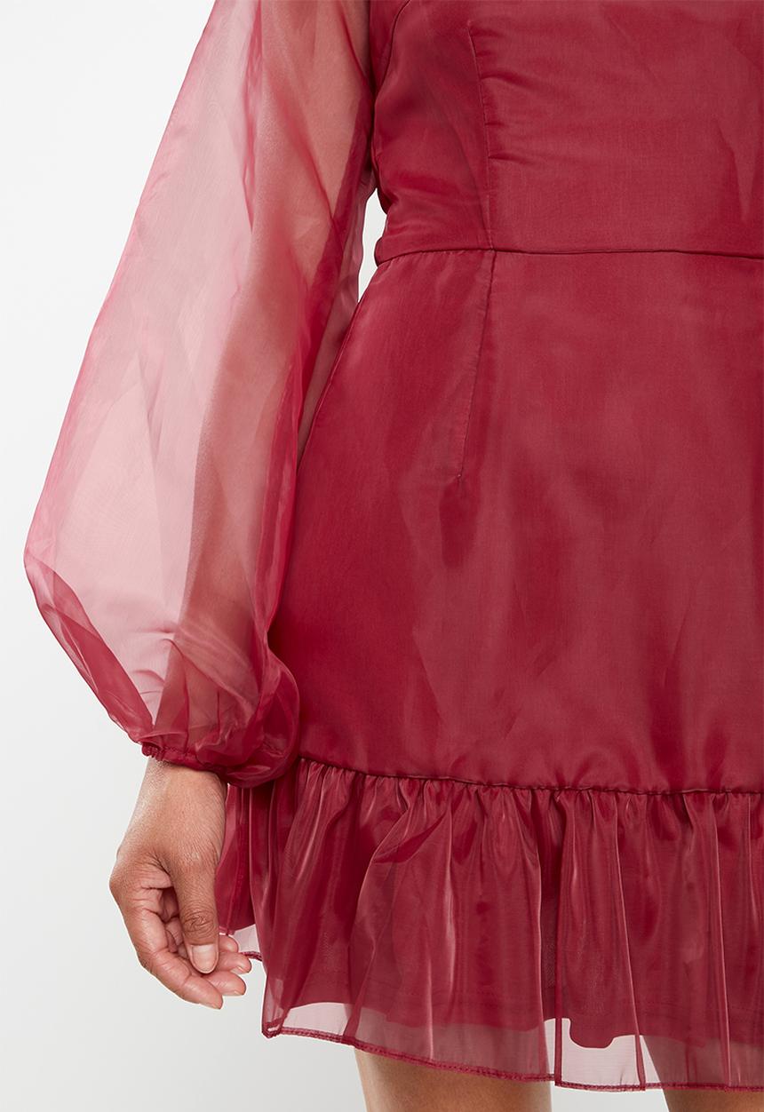 Missguided - Organza puff sleeve dress - burgundy