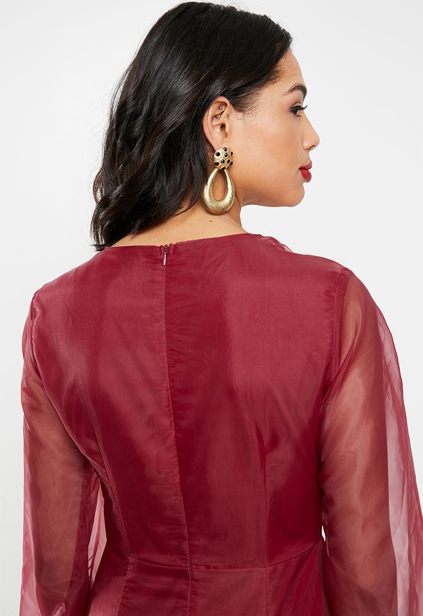 Missguided - Organza puff sleeve dress - burgundy