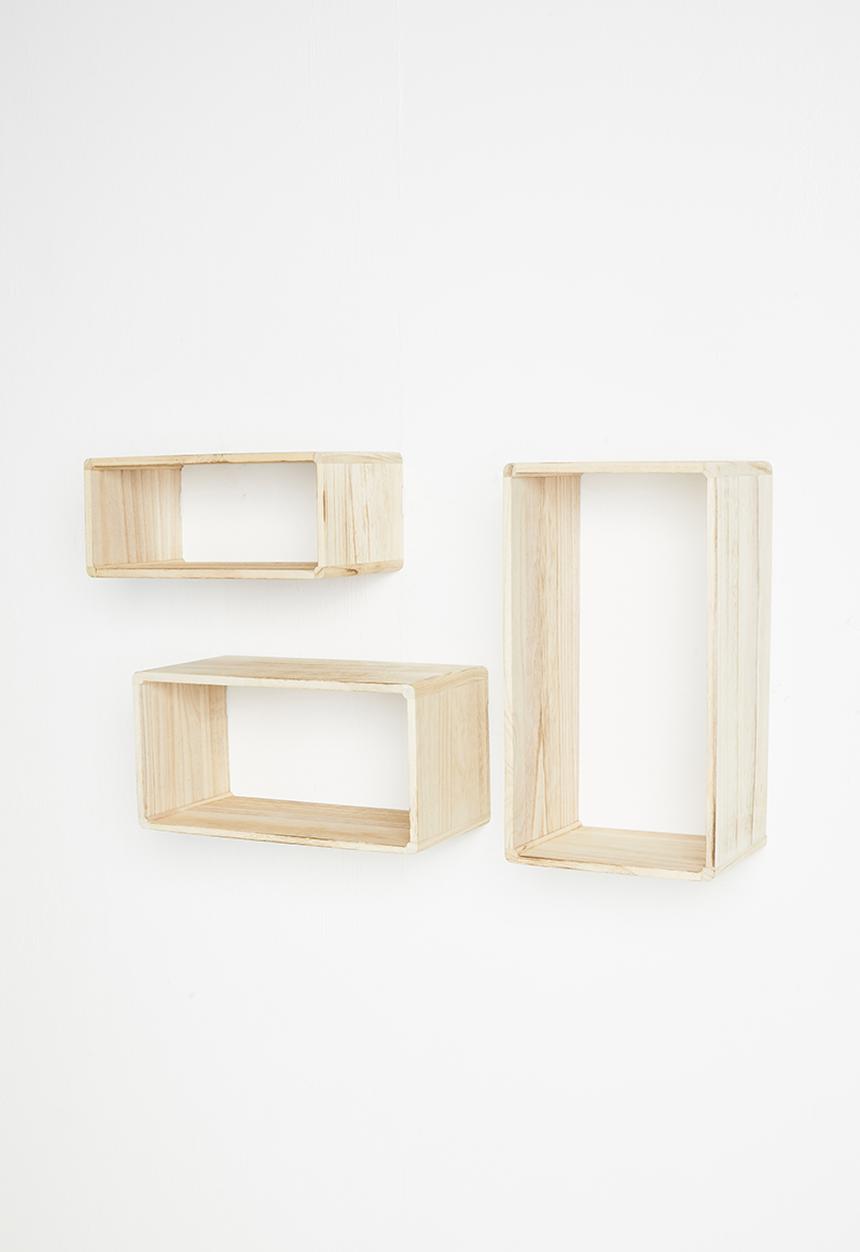 H&S - Rectangular wooden shelf set of 3 - natural