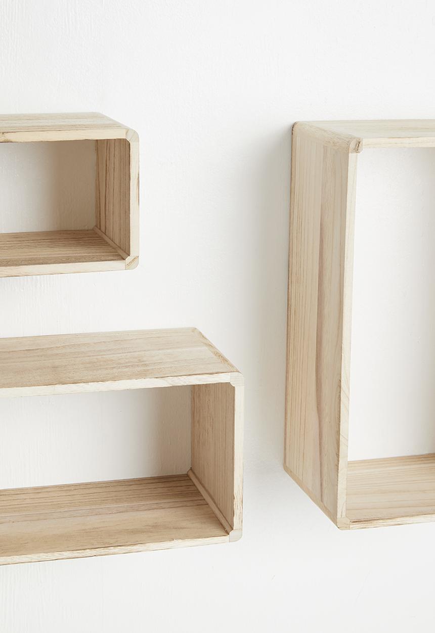 H&S - Rectangular wooden shelf set of 3 - natural