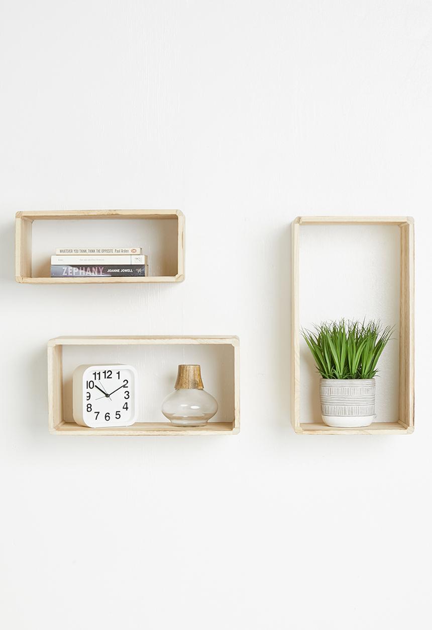 H&S - Rectangular wooden shelf set of 3 - natural