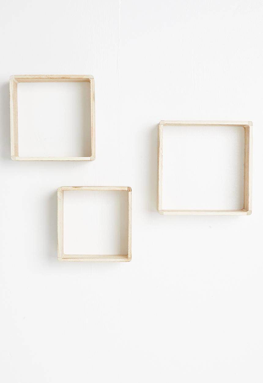 H&S - Square wooden shelf set of 3 - natural