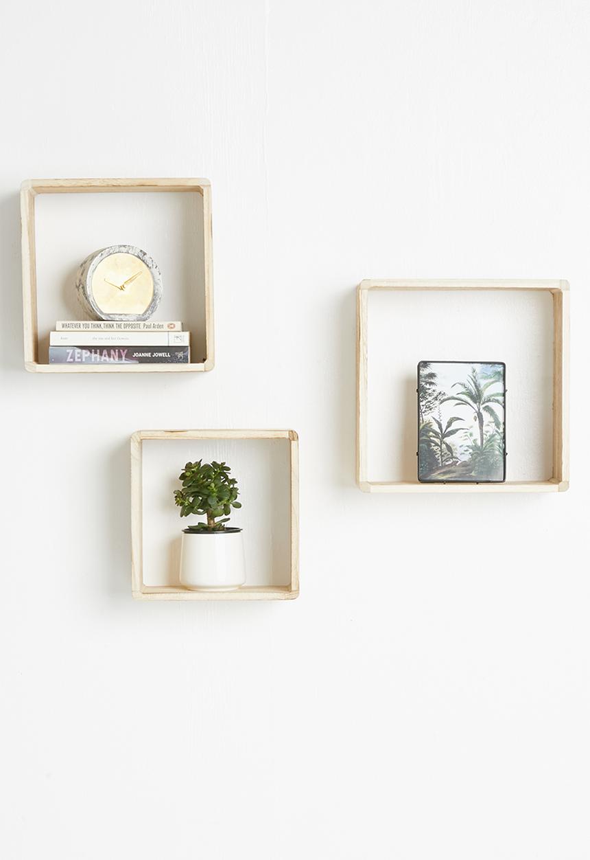 H&S - Square wooden shelf set of 3 - natural