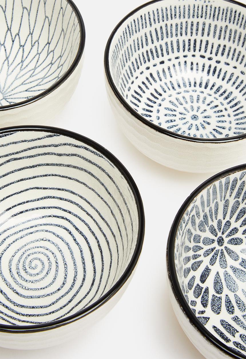 Excellent Houseware - Whimsy bowl set of 4 - black & white