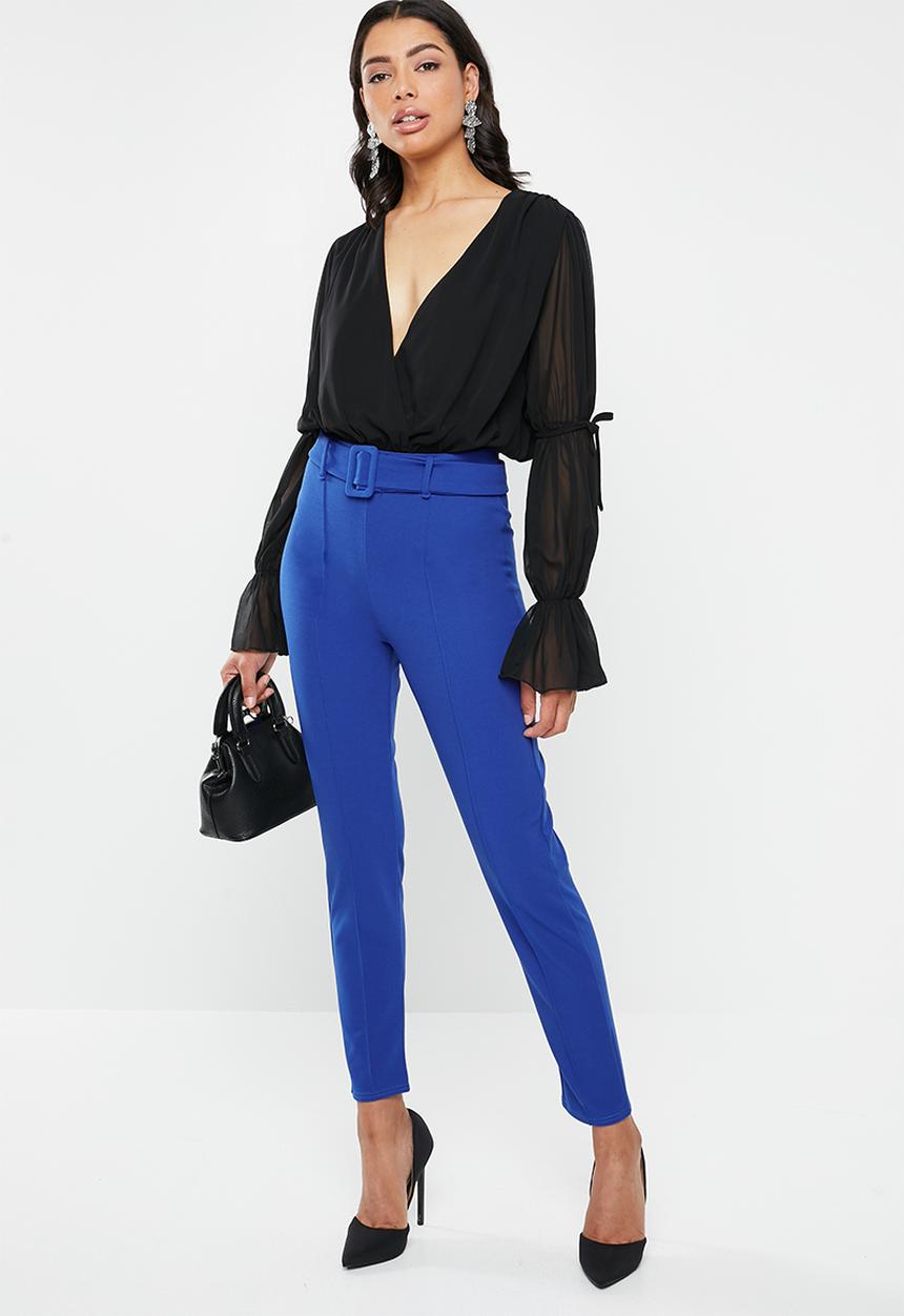 Missguided - Self fabric belted cigarette pants - blue