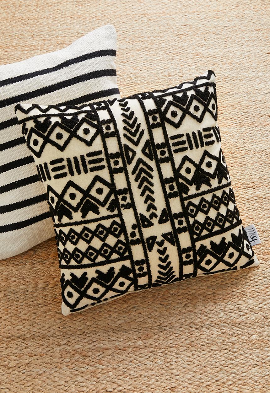 Sixth Floor - Tribal tufted cushion cover - black & white