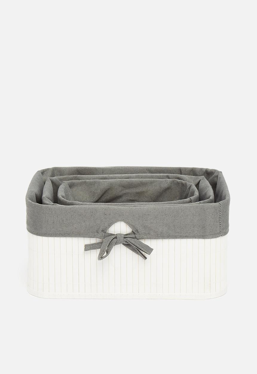 H&S - Bamboo box storage set of 3 - white & grey
