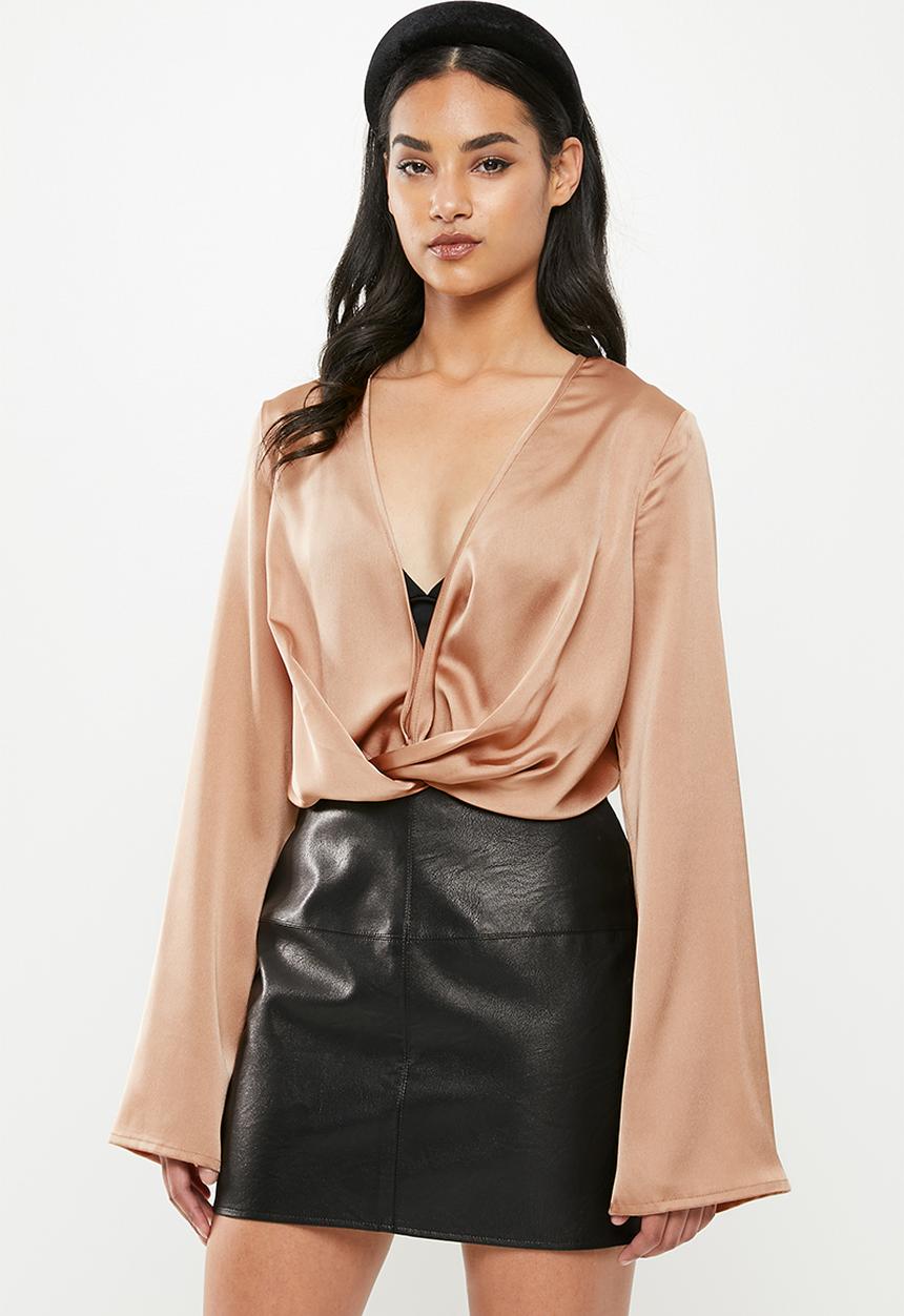 Missguided - Petite drape plunge bodysuit - champagne