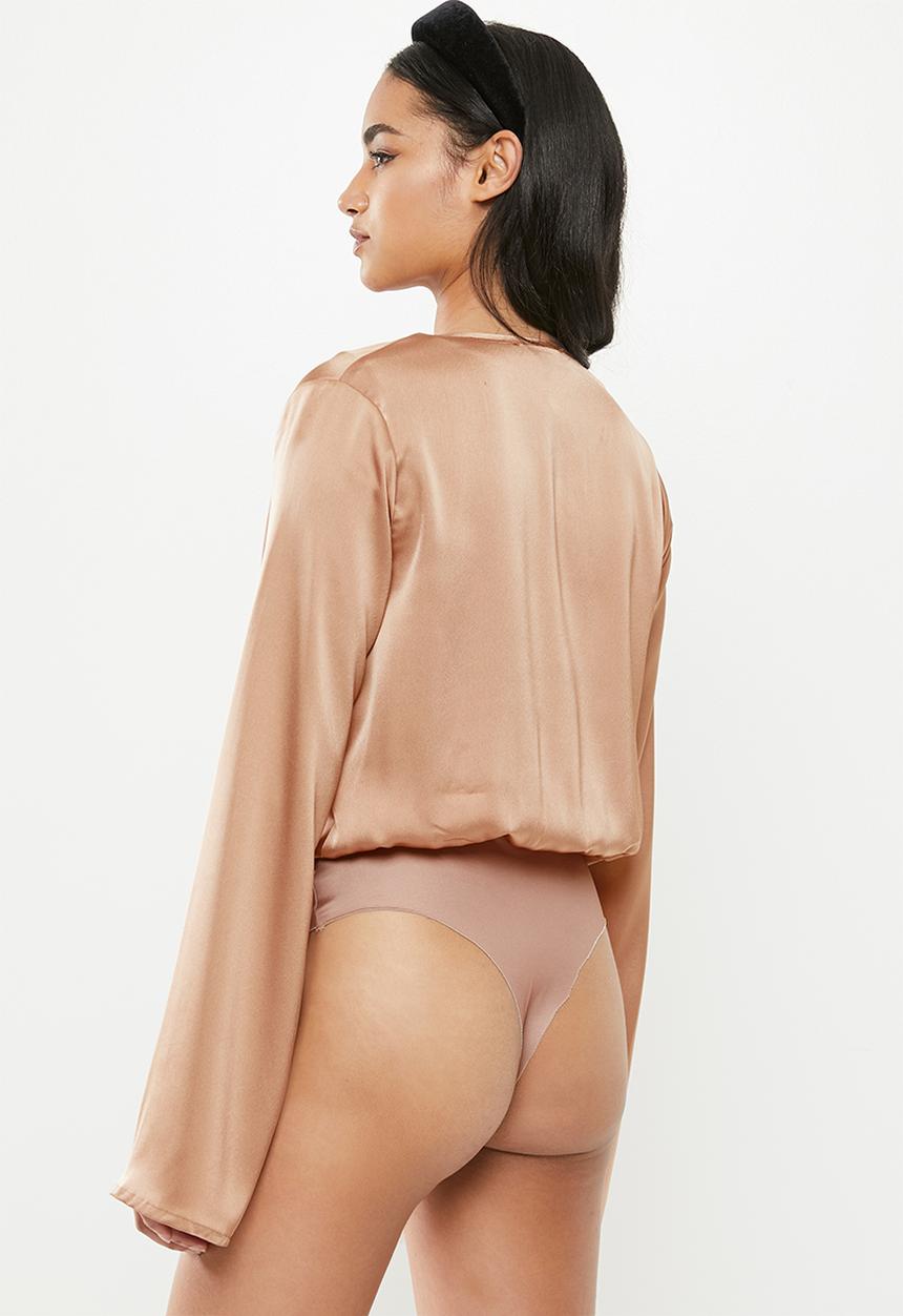 Missguided - Petite drape plunge bodysuit - champagne