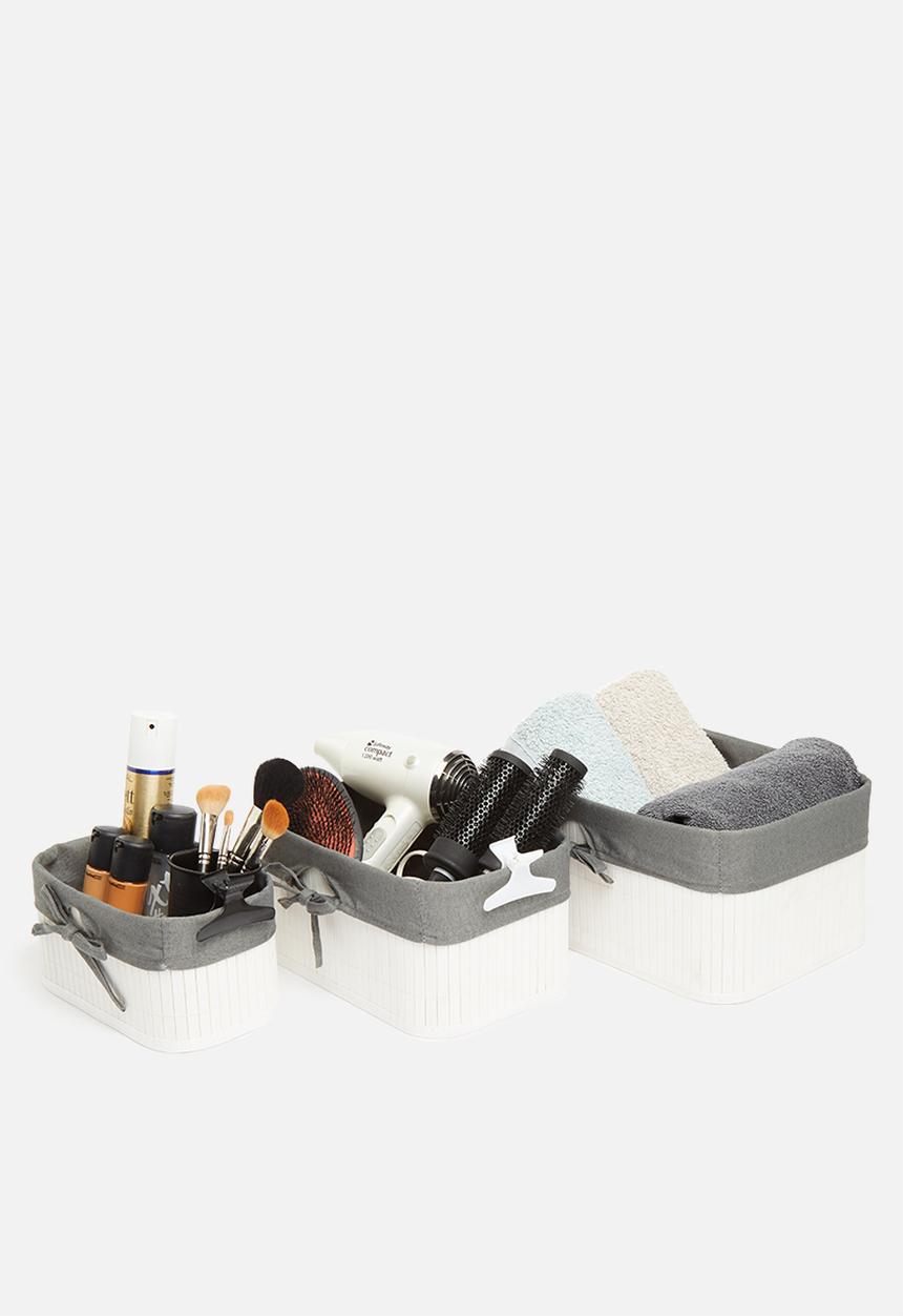 H&S - Bamboo box storage set of 3 - white & grey