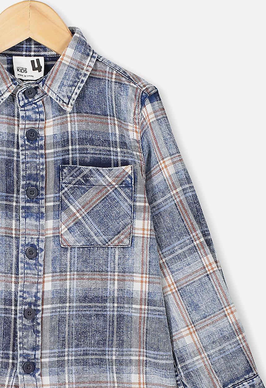 Cotton On - Fairfax long sleeve shirt - denim washed check