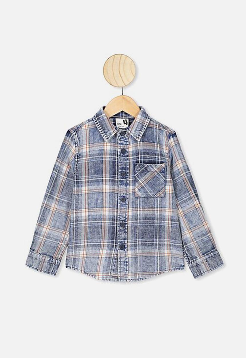 Cotton On - Fairfax long sleeve shirt - denim washed check