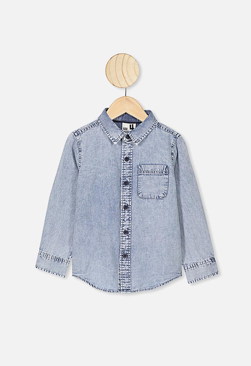 Cotton On - Fairfax long sleeve shirt - mid snow denim
