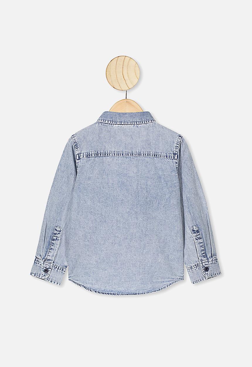Cotton On - Fairfax long sleeve shirt - mid snow denim