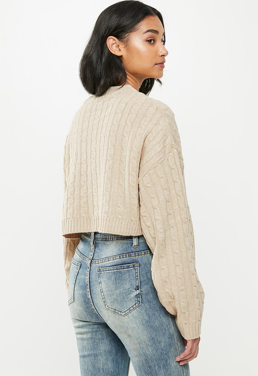 Missguided - Petite cable batwing jumper coord - beige
