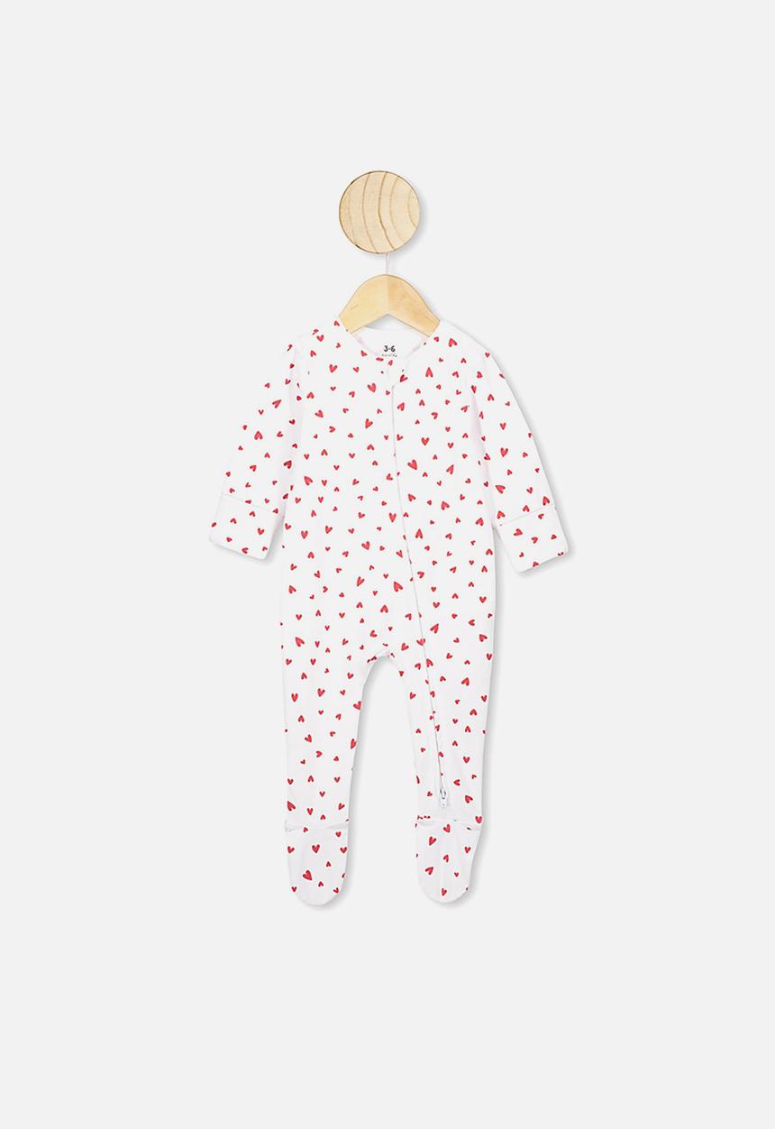 Cotton On - The long sleeve heart zip romper - red & white