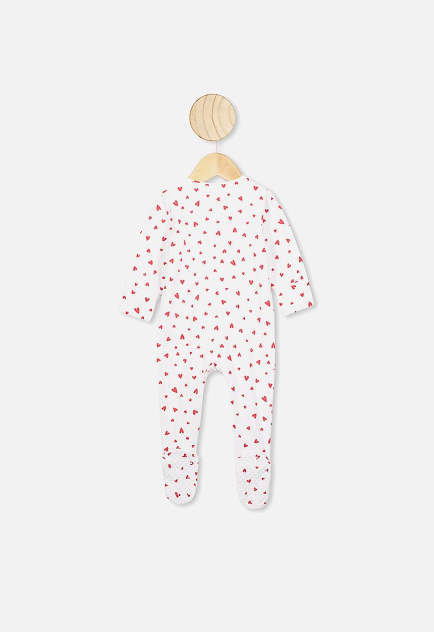 Cotton On - The long sleeve heart zip romper - red & white