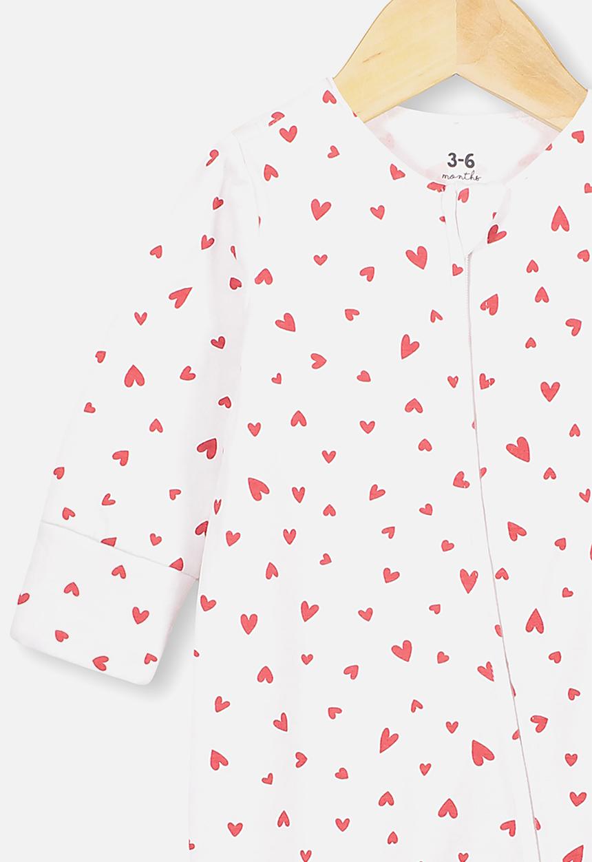 Cotton On - The long sleeve heart zip romper - red & white