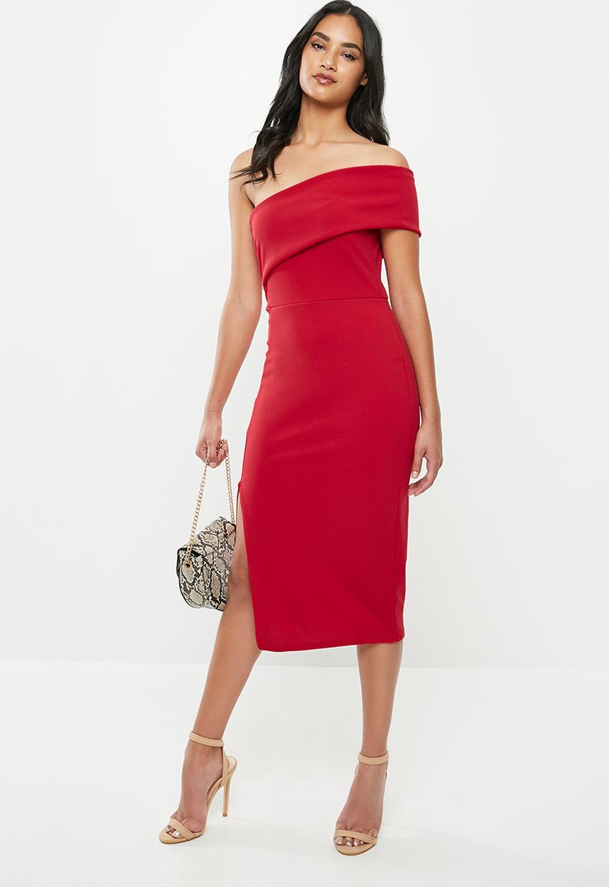 Missguided - Petite one shoulder midi dress - red