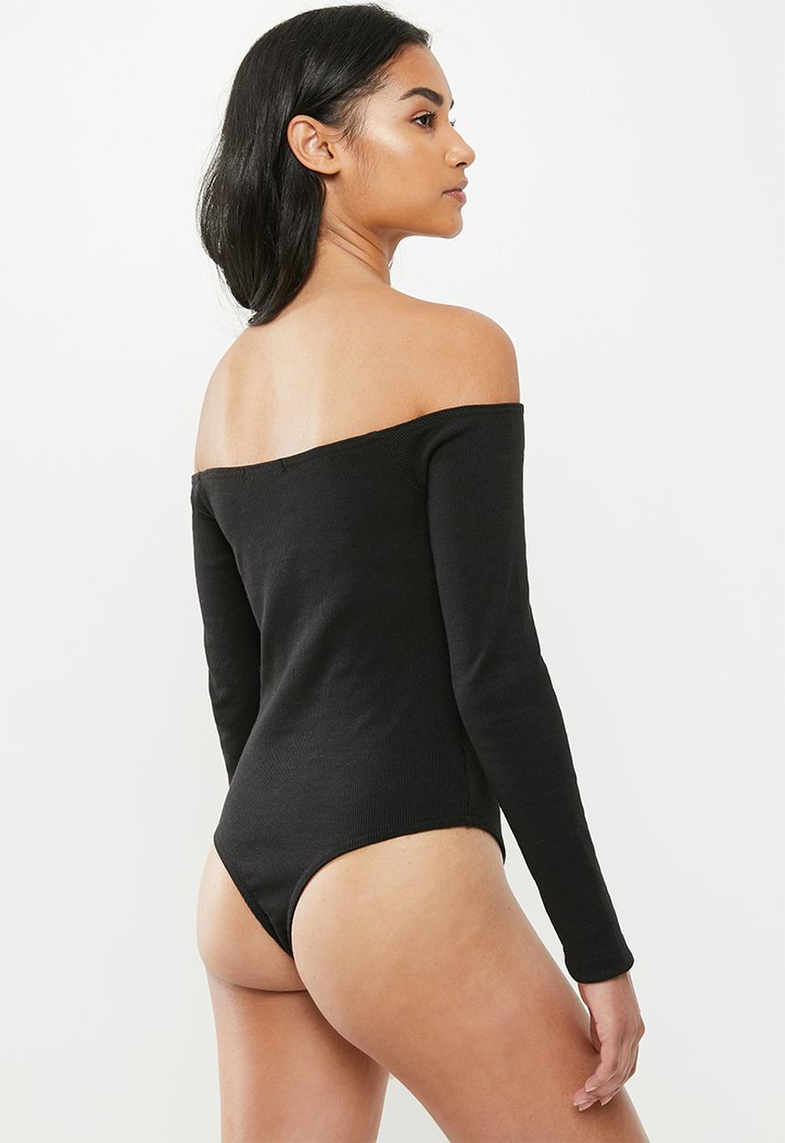 Missguided - Petite button front rib bodysuit - black