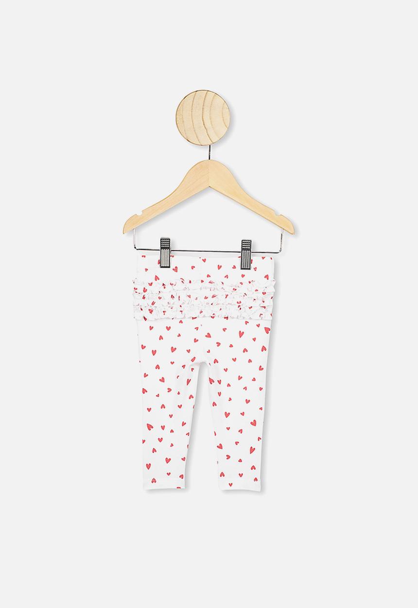 Cotton On - Quinn ruffle heart leggings - white & red 
