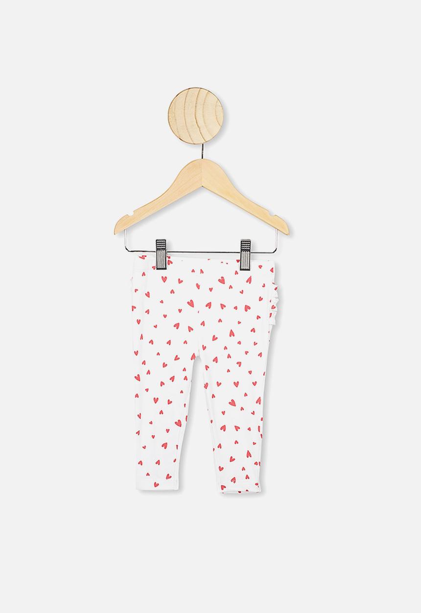 Cotton On - Quinn ruffle heart leggings - white & red 