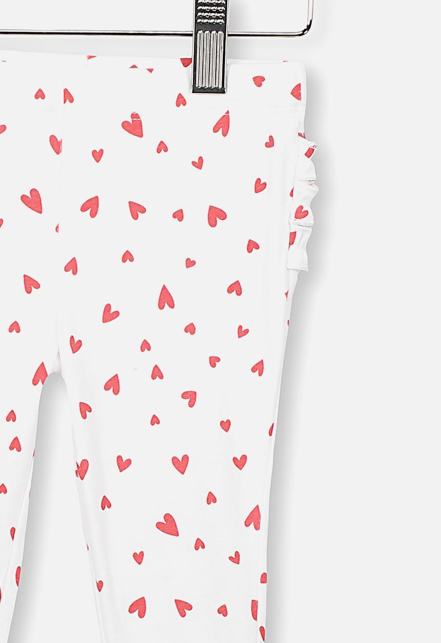 Cotton On - Quinn ruffle heart leggings - white & red 