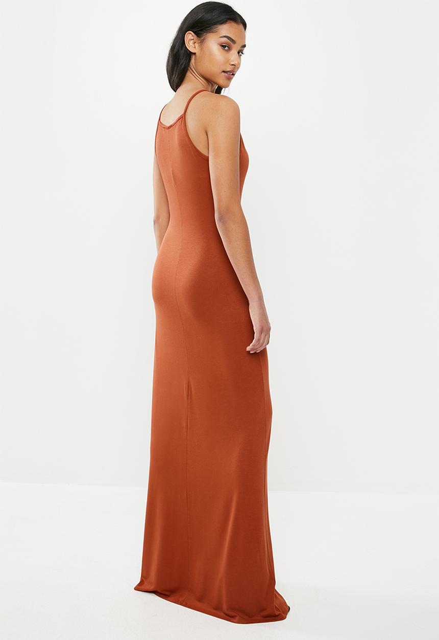 Missguided - Petite basic high neck maxi dress - rust